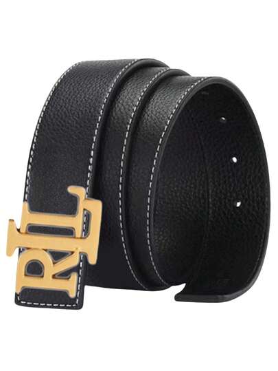 MMJ Finswift Smooth Buckle Gold Letter Belt, Fashionable Casual Versatile Jeans Belt, Men's Business Suit Pants Belt, Suitable For School And Workplace