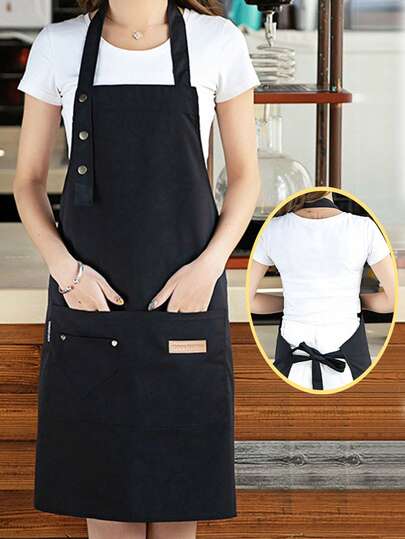 Functional Waterproof Aprons For Home Use Modern Polyester Oil-Proof Apron With Pockets Solid Color Comfortable Kitchen Cooking Apron Suitable For Daily Use Perfect For Garden Kitchen And Housework Home Decor Home Accessories Apartment Essential For Gardening And Cooking