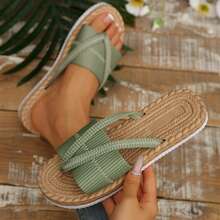 Womens Open Toe Thong Dressy Sandals Summer Beach Flip Flops Slide Shoes Flats Sandals For Women Outdoor Walking Travel - 綠色 - 查看 1