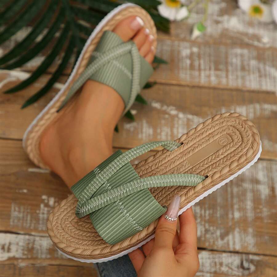 Womens Open Toe Thong Dressy Sandals Summer Beach Flip Flops Slide Shoes Flats Sandals For Women Outdoor Walking Travel - 綠色 - 查看 1