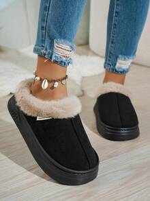 Women Slippers Fashion Anti-Slip Soft Sole Outdoor Indoor Warm Comfort Men Casual Plush Winter Snow Boots - màu đen - Xem 1