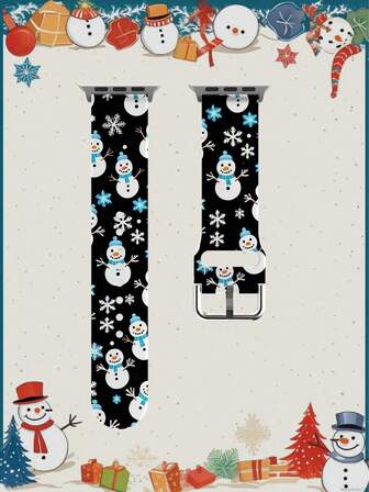 [Christmas Theme Smart Watch Band] 1pc Silicone Material Smart Watch Strap,Compatible With Apple Watch, Covering Case Sizes 38/40/41/42/44/45/ 46/49mm.Also Compatible With Samsung, Huami, Garmin, And Honor Smartwatches That Use Standard 20/22mm Lug Widths.Holiday Gift For Women/Men