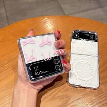 Magnetic For Samsung Galaxy Z Flip 3/4/5/6/7 Fold 3/4/5/6/7 Case, Bow Case Compatible With MagSafe, Wireless Slim Clear Ribbon Aesthetic Phone Cover Anti-Yellowing Shockproof Protective Cover For Women Girl/Christmas - 透明粉紅色 - 查看 3