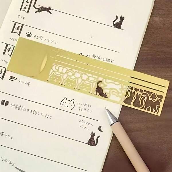 Cat Pattern Double-Sided Bookmark Multifunctional Gifts Cat Template Ruler Diary Planning Book Note Stationery Tool Students