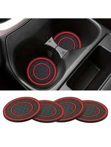 4pcs PVC Car Cup Holder Mats Set, Non-Slip Universal Vehicle Cup Holder Inserts For Bottles, Trucks, RVs - Black/Red/Blue/White Interior Accessories, Suitable For Men & Women, Spill Protection, Truck Interior Accessories | Practical Design | PVC Material, Cup Holder Accessories