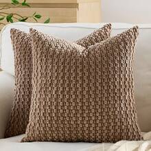 1pc/2pcs Set Semi-Circle Geometric Pattern Pillow Case, Canvas Circle Velvet Embroidery Crafted Square Cushion Cover, For Daily Use In Bedroom, Living Room, Sofa, Yard, Garden Decor, Without Core 30*50cm 45*45cm - Light Brown - View 10