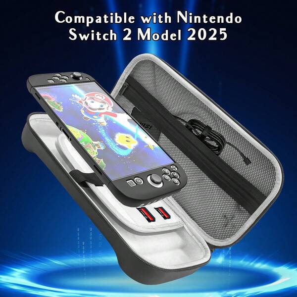 Estuche de transporte para Switch 2 - Bolso de viaje protector con almacenamiento para la consola y accesorios, caja portátil de carcasa dura y ligera - Incluye 2 protectores de pantalla (compatible con Switch 2)