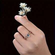 Dual-Tone Moon Flower Ring For Women - Silvery Golden Hollow Band With Zirconia, Celestial Boho Wedding & Party Fashion Jewelry - Golden - View 2