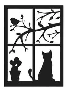 Quadro Vazado Gato Na Janela decoração Moderna Quadro MDF Preto decorativo