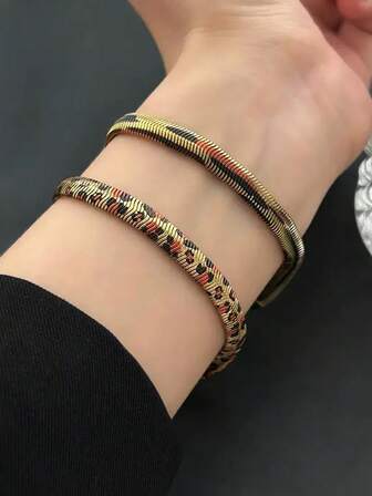 1pc Vintage Metal Chain & Animal Print Bracelet, Unique Design Personalized Versatile Accessory, Chic &