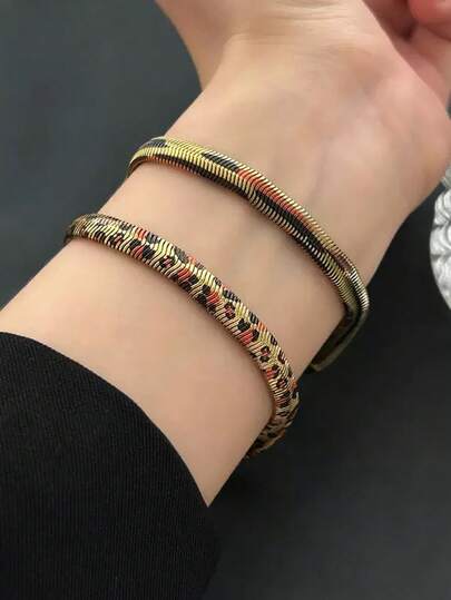 سوار معدني قديم مطبوع بنقشة الحيوان قطعة واحدة، إكسسوار متعدد الاستخدامات بتصميم فريد، أنيق وشخصي