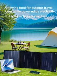 Tấm pin mặt trời có thể gập lại, thích hợp cho du lịch cắm trại ngoài trời, sạc điện thoại máy tính xách tay, bộ sạc năng lượng mặt trời có thể gập lại di động - màu đen - Xem 5