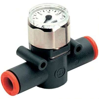 IPG Air In-Line Air Pressure Gauge With Push-To-Connect Fitting, Union Straight - 1/4" Tube OD X 1/4" Tube OD
