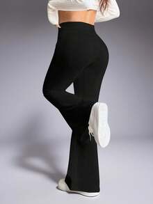 Winter 1pc Women's Plus Size High Waist Yoga Flare Pants, Fashionable, Suitable For Autumn/Winter, Multifunctional Outdoor Cycling, Thermal Lined, Thick, Flattering - Black - View 10