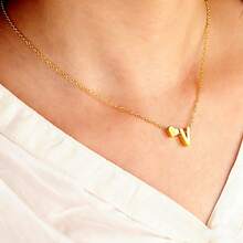 1 pieza Collar con colgante de corazón y letra de acero inoxidable, collar con dije de combinación de corazón y letra de moda, regalo para novia, Día de la Madre, Navidad