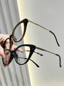 1 Pair Women's Fashionable Versatile Transparent Glasses, Suitable For Daily Wear - 2pcs Black Tea Combination - View 4