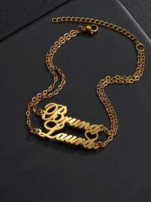Personalized Stainless Steel Butterfly Jewelry Set, Custom Name Necklace & Bracelet, Gold Plated Engraved Initial Jewelry Set, Family Member Jewelry, Perfect Gift For Christmas, Halloween, Valentine's Day, Anniversary - For Lover, Mom, Dad - Gold-2 Name Models - View 7
