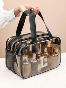 1个大容量旅行双层洗漱包，多功能化妆包，干湿分离洗漱收纳包，化妆品收纳袋，便携式化妆包，防水护肤品收纳包，浴室化妆包，简约风格手提包，沙滩包，适用于收纳护肤品、日常用品、口红、化妆刷、化妆笔、眼影、镜子、眼线笔、唇彩、护肤品、牙刷、牙刷杯、香皂、洗发水、梳子、手表、手机、项链、首饰、数码产品等。 - 黑色 - 查看 32