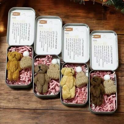 Oso de peluche de felpa en caja de lata de metal con tarjeta de aliento y sombrero - Diseño de dibujos animados adorable, colores mixtos, tema fantástico, perfecto para regalos de aliento, recuerdos sentimentales para seres queridos, incluye tapas para almacena seguro, ideal para regalar y ocasiones especiales