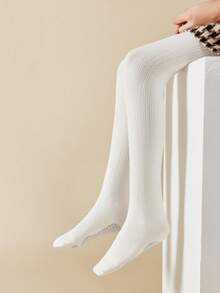 1/2件装 女童/儿童/幼儿保暖打底裤，纯色：白色、卡其色、肤色、杏色，紧身裤，卡通图案，竖条纹，波点图案 - 彩色 - 查看 22