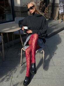 1 pieza Medias de red de araña de alta elasticidad y talla grande, medias negras sexys de estilo gótico vintage para mujer, adecuadas para Halloween, Y2K