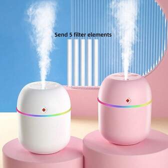 1pc Lucky Mini Air Humidifier + 5 Replaceable Filters Set, Indoor Air Freshener, LED Colorful Ambient Light, Lucky Four-Leaf Clover Design, Suitable For Cars, Rooms, Offices, Etc., Perfect For Back-To-School Season