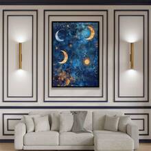 1pc Golden Moon And Star Oil Painting Art: Celestial Bohemian Decorative Canvas Wall Art, Funky Girl Art, Inspirational Quote Art, Home Decor, Canvas Hanging, Ramadan Wall Painting. - Multicolor - View 2