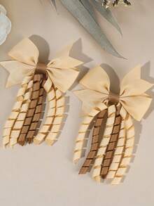 2 piezas Pinzas para el cabello con lazo Korker estilo caqui para niñas, pinzas con lazo de cinta rizada en beige y marrón, accesorios para el cabello de tonos neutros lindos para niños pequeños/niños, adornos para el cabello suaves y duraderos de estilo elegante, perfectos para uso diario, juegos, días escolares y atuendos de todas las estaciones, adorables pinzas para el cabello con lazo Korker de estilo clásico