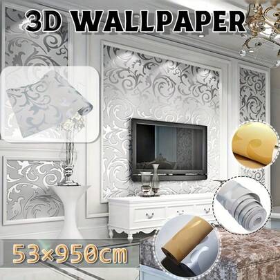 1 Rolo Papel de Parede Floral de Folha de Acanto Estilo Europeu 3D, Adequado para Quarto, Sala de EstaBottomndo de TV, Papel de Parede Estampado Não Tecido - Removível, Descascável, Fácil de Cortar - Aplicável para Sala de Estar, Quarto, Decoração Doméstica