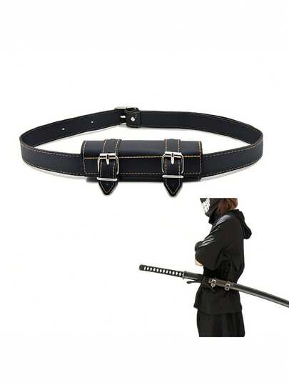 Funda de espada de piel sintética - Soporte de espada de anime negro de cosplay con correa ajustable, funda duradera para accesorios de espada, soporte de espada de anime | Soporte de espada decorativo | Cinturón con correa ajustable, accesorios de espada