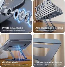 Soporte para Laptop de Acero Carbono - Base Plegable Ajustable 360 ° , Antideslizante para PC/Tabletas 10-16. Base para Laptop Cumplir Diseño Ergonómico para Postura y Enfriamiento Óptimo. (Plateado) - Plateado - Ver 5