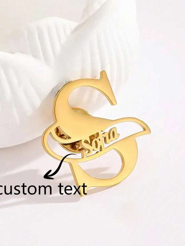 Personalized Stainless Steel Initials Name Brooch For Women Fashion Clothing & Backpacks Bohemian Minimalist Design Festive Brooch Jewelry
