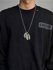 1 件复古合金羽毛吊坠项链，适合男士，用途广泛