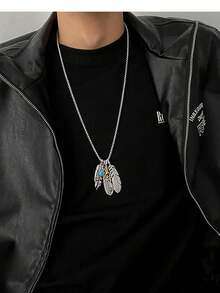 1 件复古合金羽毛吊坠项链，适合男士，用途广泛