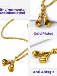 Richsteel 3D/Basketball/Soccer/Baseball Ball Boxing Glove Cool Pendant Men, 316L Stainless Steel Sneaker Chain,Sport Fan Jewelry - 07-金色拳擊手套 - 查看 8