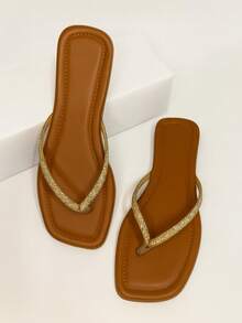 Women's Flat Sandals With Comfortable Shiny Glitter - Lạc đà - Xem 3