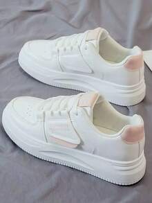 Women's White Low-Top Shoes, Casual Shoes, Outdoor Sports Shoes, Lace-Up Shoes, Lightweight, Easy To Walk, Fashionable, Comfortable, Available In Plus Sizes. - 淺粉色 - 查看 11