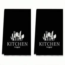 2/4 件柔软吸水超细纤维厨房毛巾 - 勺子和叉子图案，非常适合擦干碗碟和手、节日装饰和日常使用