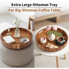 Food Tray,Large Ottoman Tray Round, 20" Extra Large Wooden Serving Tray With Handles, Acacia Wood Decorative Tray Wooden Trays For Living Room Ottoman, Food Serving, Breakfast, Dinner, Appetizers - 20英寸 - 查看 3