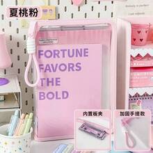 Pasta grande A4 à prova d'água com bolso transparente para documentos, clipe e cordão incluídos - Rosa chiclete - Visão 10