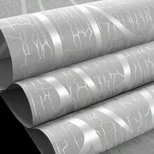 1 Rolo de Papel de Parede Minimalista Moderno Cinza Prateado | Adequado para Sala de Estar, Cozinha, Quarto, Dormitório, Renovação de Móveis, Revestimento de Parede Estético, Estilo de Formas e Listras, Padrão Ondulado