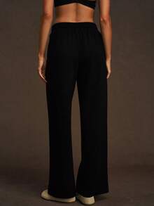 VVX 女士阔腿瑜伽裤，抽绳设计，带口袋，高腰直筒运动裤，舒适休闲健身运动裤，适合健身房日常穿着，四季皆宜。 - 黑色 - 查看 5