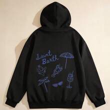 1pc Womens Saint Barth Beach  Themed Graphic Hoodie Regular Fit Drawstring Hooded Sweatshirt  Midweight Slightly Stretchy  Comfortable Fleece  Lined Casual Style For Spring  Summer Everyday Wear  Lounging - màu đen - Xem 1