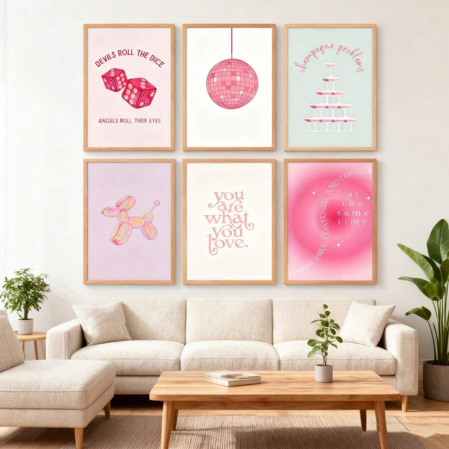 6 件无框帆布粉色学院风海报，适用于房间美学 Taylor Affirmations 海报帆布墙艺术歌手香槟问题印刷品卧室宿舍墙壁拼贴画 8 X 10 英寸/20 X 25 厘米 - 彩色 - 查看 1