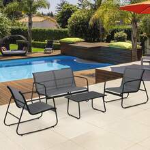 Juego de muebles de patio al aire última intervensión, marco de metal resistente al óxido con sofá de tela textil transpirable, 2 sillas individuales y mesa de centro de vidrio para patio - Gris - Ver 2