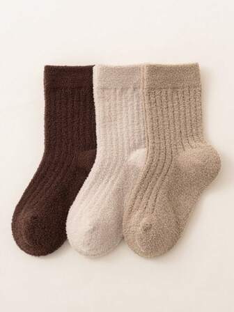 3双卡其色加厚双面抓绒保暖袜，秋冬季