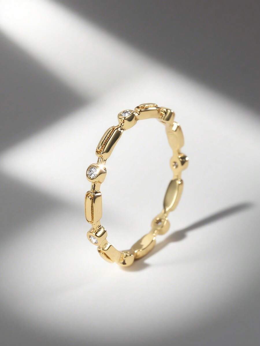 Charm-In 1 件女士方晶锆石镶嵌日常通勤戒指