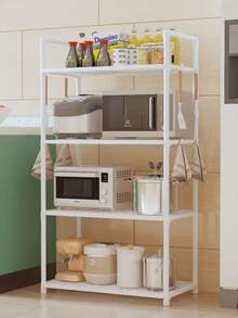 1个多层置物架，坚固的落地式置物架，适用于浴室、厨房、房间、微波炉、书籍、烤箱等，可作置物架、厨房推车、四层微波炉推车、浴室收纳架、储物架、咖啡吧推车，黑色，适用于客厅、办公室，银色，无挂钩，厨房置物架，厨房收纳，家居收纳，金属轮置物架：适用于厨房/车库的重型置物架，可调节层板，可放置锅具及其他杂物，易于移动