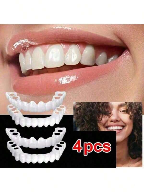 4 PIEZAS/5 PIEZAS Transforma tu sonrisa con 4 piezas/5 piezas de dentaduras cosméticas cómodas y ajustadas: dientes superiores e inferiores para una apariencia confiada y deslumbrante, se pueden llevar y usar en cualquier momento y lugar