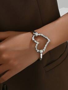 1 pieza Pulsera de estilo europeo y americano con forma de corazón abierto de aleación para mujeres, cadena de mano de estilo callejero versátil de celebridad web, regalo para San Valentín, mamá, madre, Día de la Madre